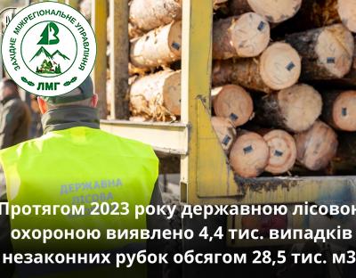У 2023 році державною лісовою охороною виявлено 4,4 тис. випадків незаконних рубок обсягом 28,5 тис. м3
